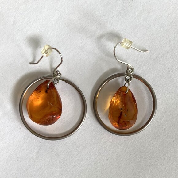 Baltic Amber Dangle Earrings - Vintage - Picture 4 of 5